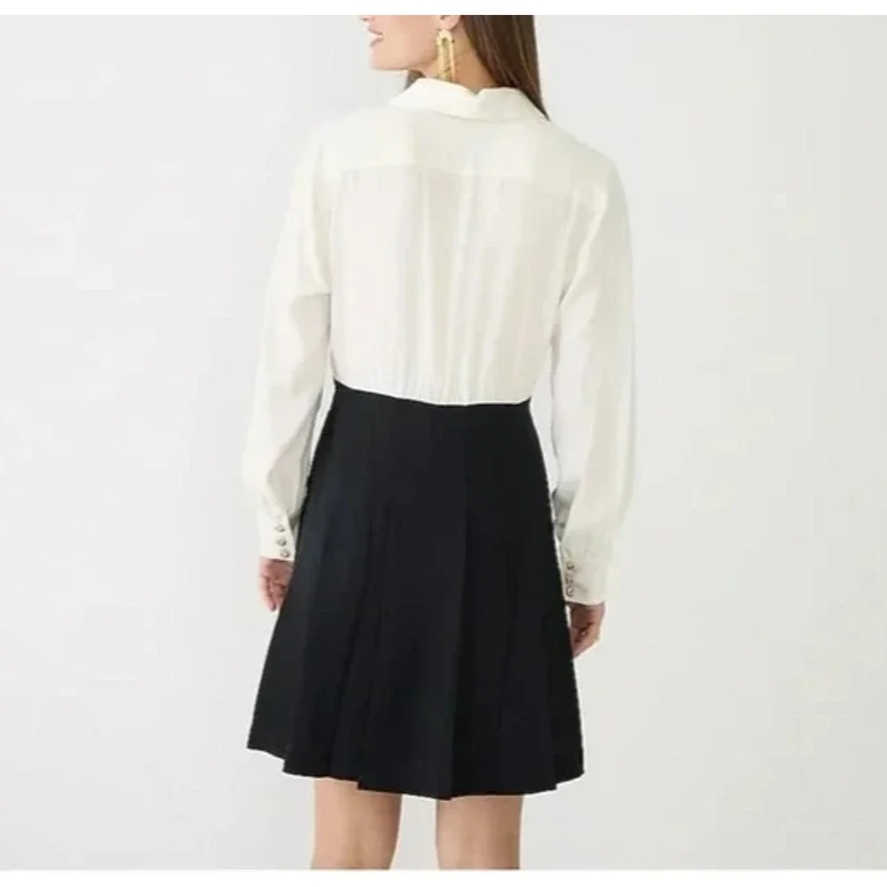 J Crew Button Front Crepe Shirt Dress Size 14 Black Ivory Pockets Preppy Career